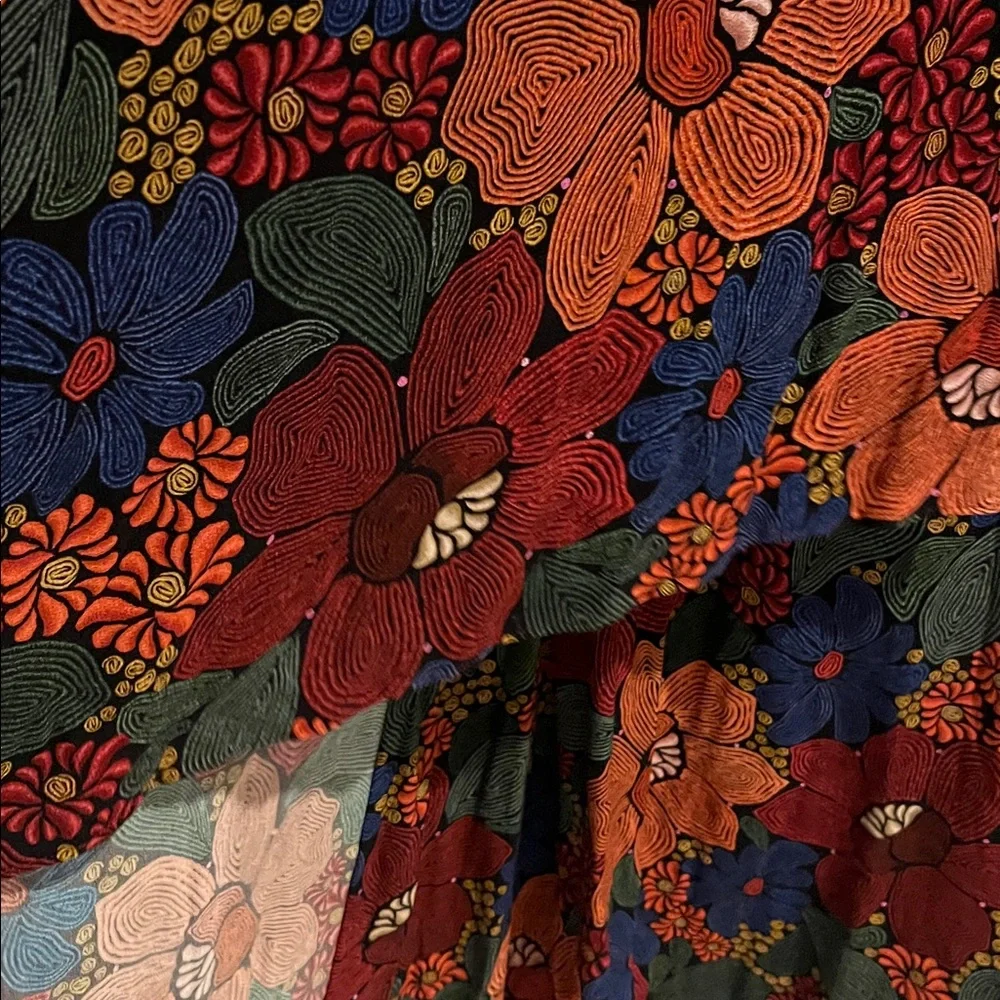 Farm Rio Black Stitched Flowers V Neck Maxi Dress from Anthropologie- Size Large - Picture 15 of 16